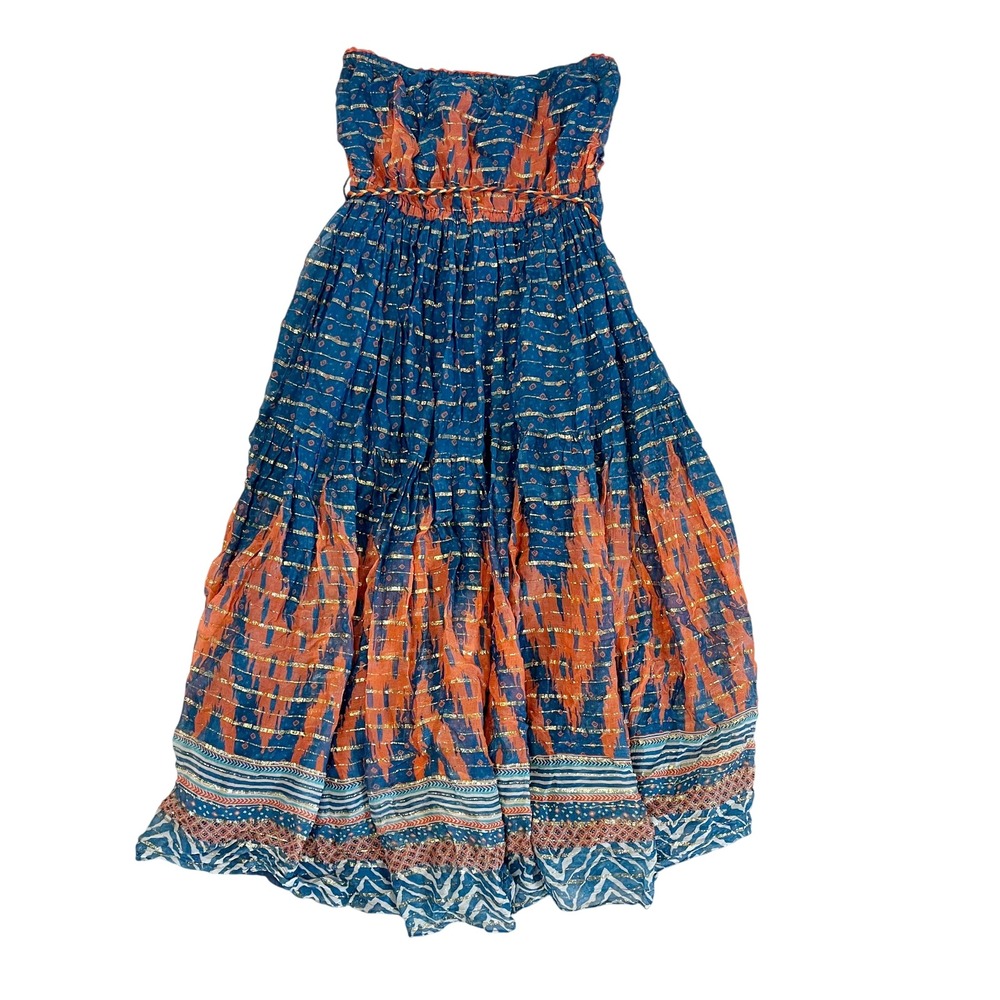 Verb Pallavi Singhee Anthropologie Strapless Ikat Metallic Midi Dress Blue - 0P